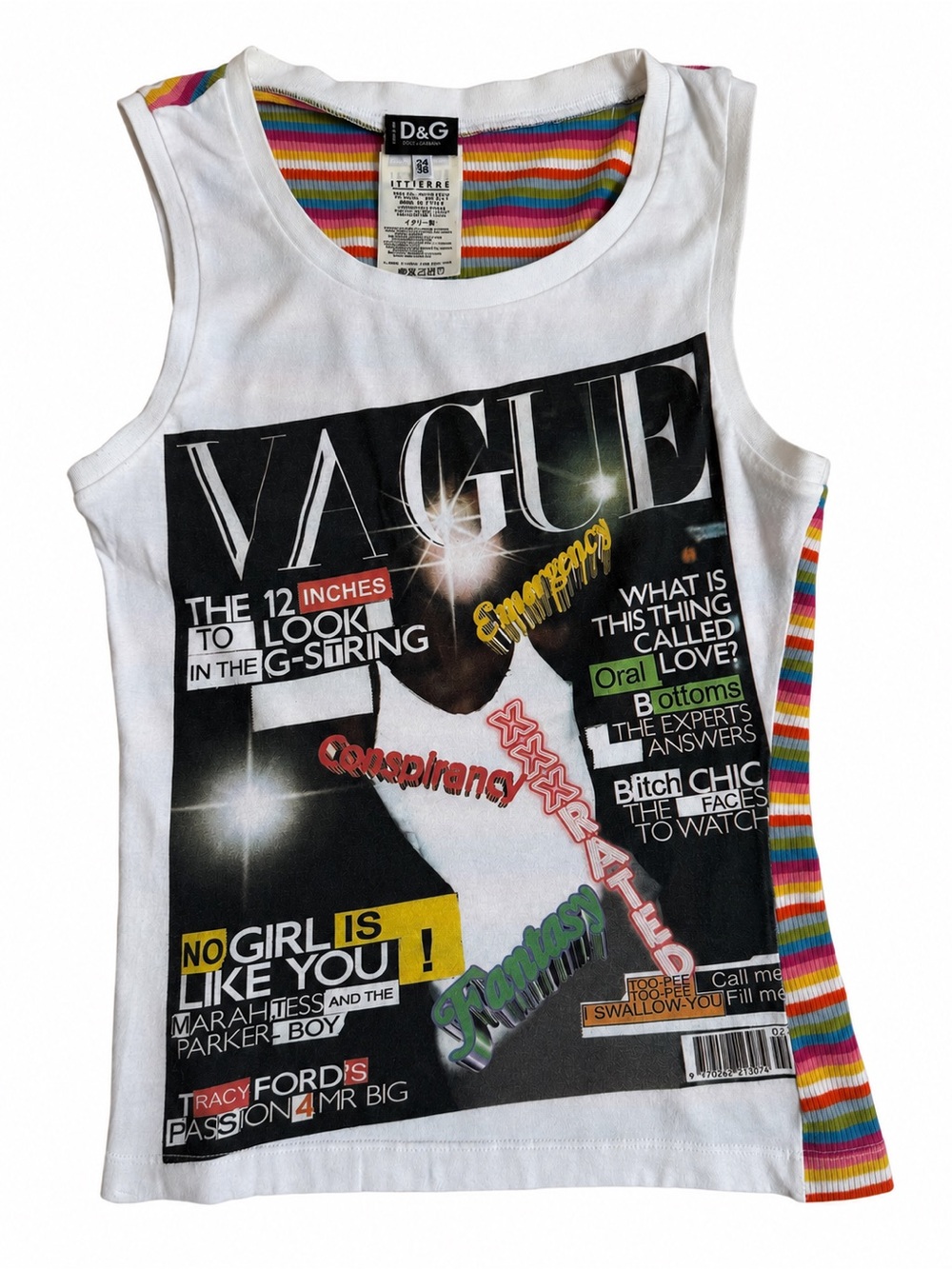 Vintage D&G dolce&gabbana magazine graphic white tank top